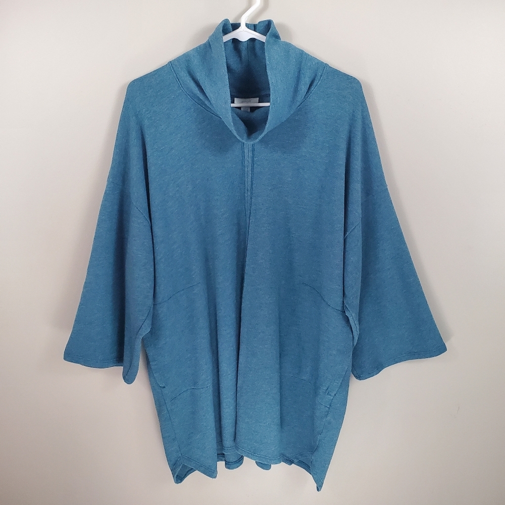 Pure Jill J. Jill Size M Cowl Neck Kimono Sleeve Blue Sweater Tunic With Pockets